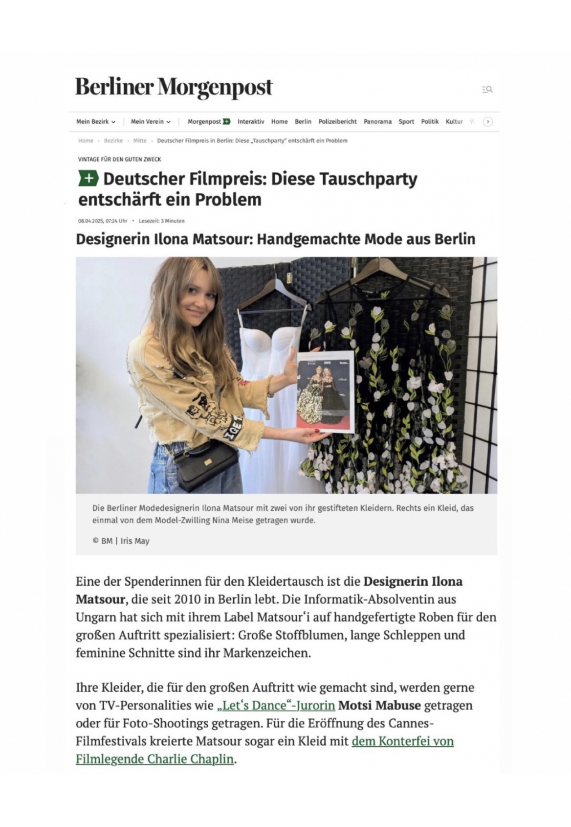 Designer Ilona Matsour in Berliner Morgenpost 