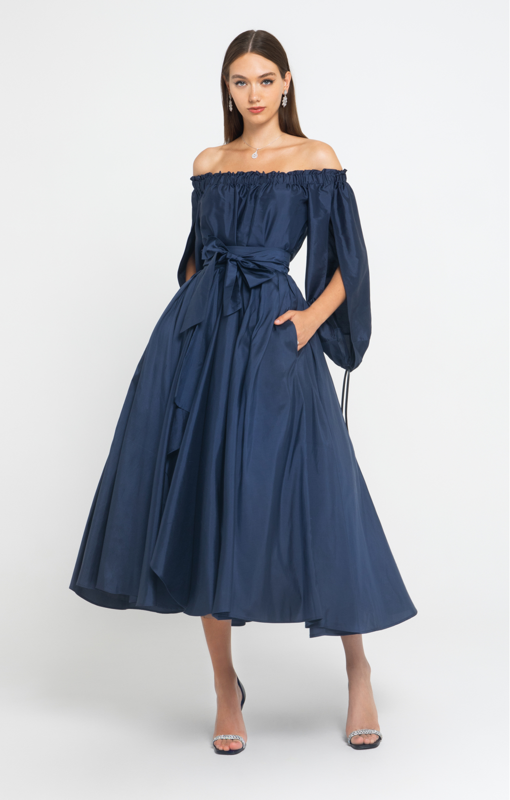 Seidentaft Set "Grace" Midi blau