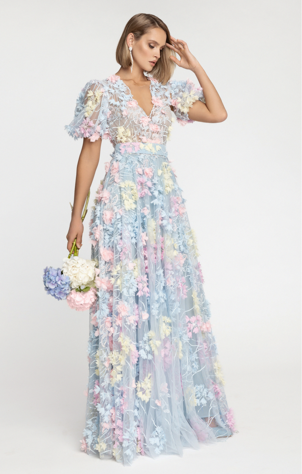 Abendkleid  "Hortensia" mit abnehmbaren Ärmeln Maxi