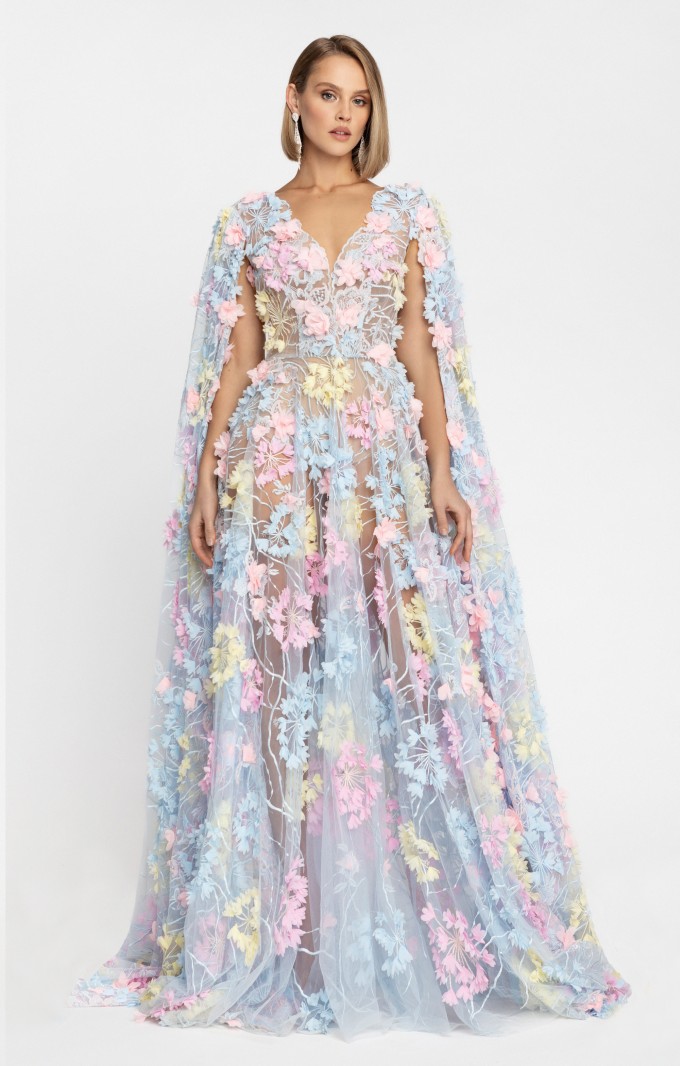 Gown "Hortensia" with detachable sleeves Maxi