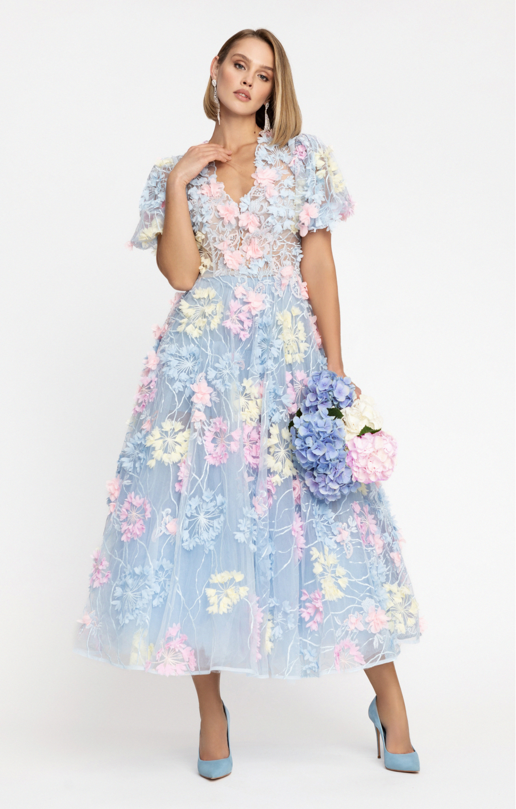 Cocktailkleid "Hortensia" Midi mit abnehmbaren Ärmeln Cocktailkleid "Hortensia" Midi mit abnehmbaren Ärmeln