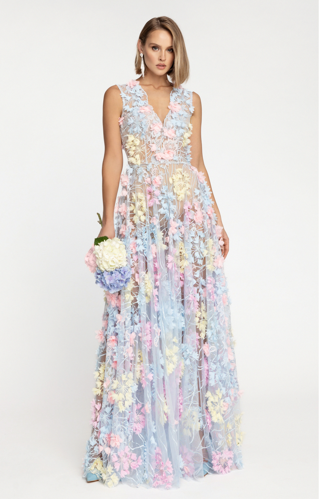 Abendkleid  "Hortensia" mit abnehmbaren Ärmeln Maxi