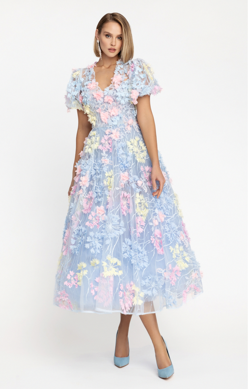 Cocktailkleid "Hortensia" Midi mit abnehmbaren Ärmeln