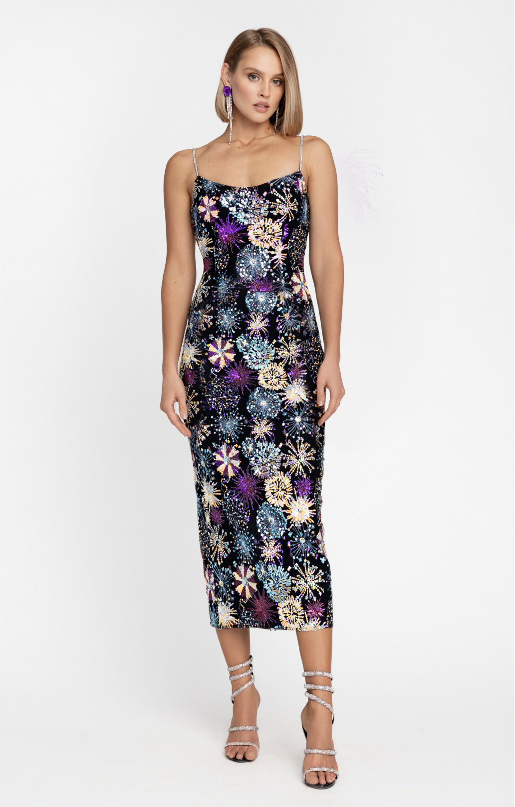 Midikleid mit Pailletten und Federn "Alessandra"