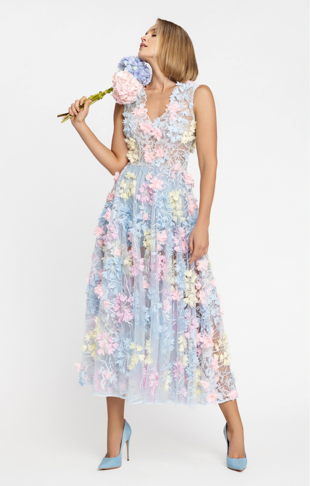 Cocktailkleid "Hortensia" Midi mit abnehmbaren Ärmeln Cocktailkleid "Hortensia" Midi mit abnehmbaren Ärmeln