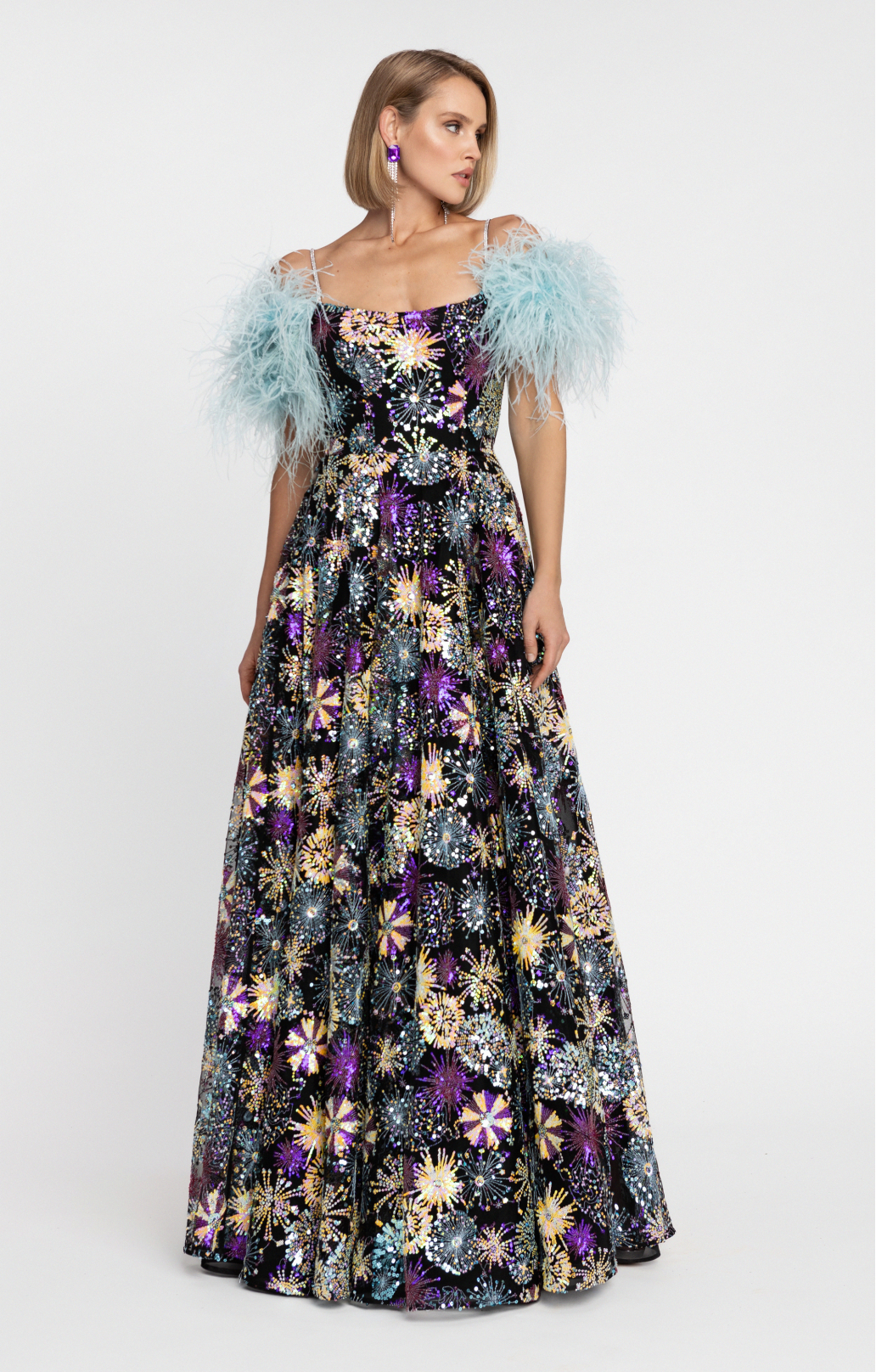 Abendkleid "Adina" mit Pailletten blau