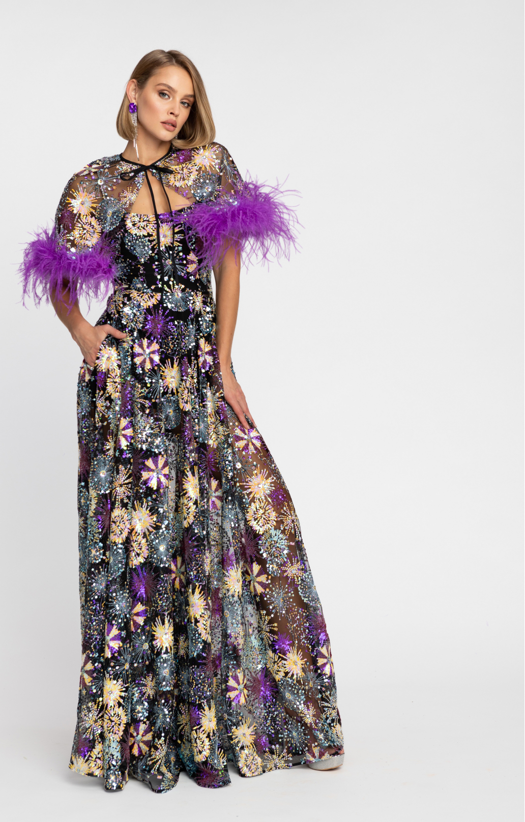 Sequined embroidered gown "Adina"