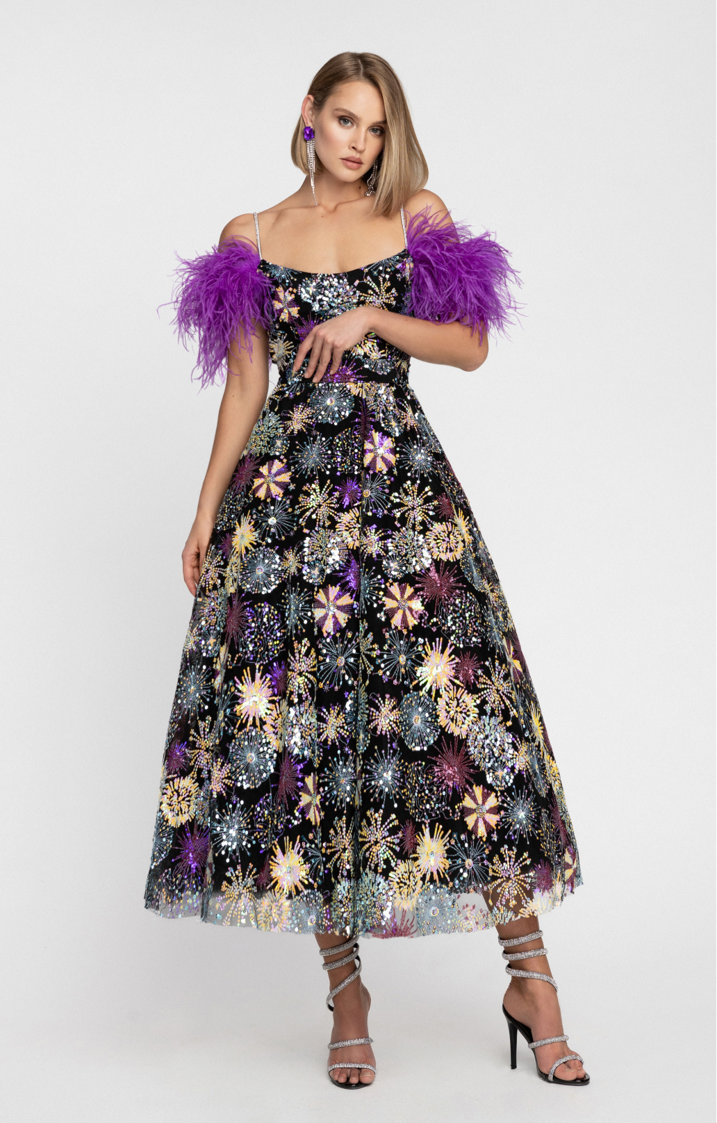 Sequined embroidered gown "Adina" midi