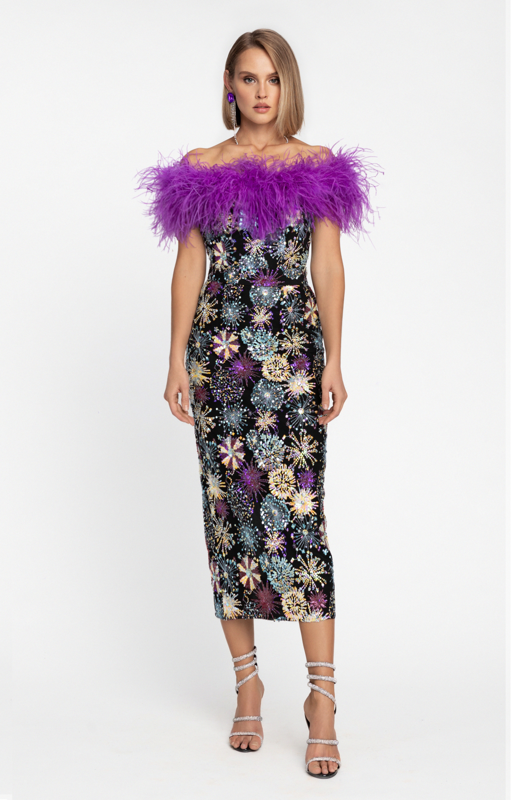 Midikleid mit Pailletten und Federn "Alessandra"
