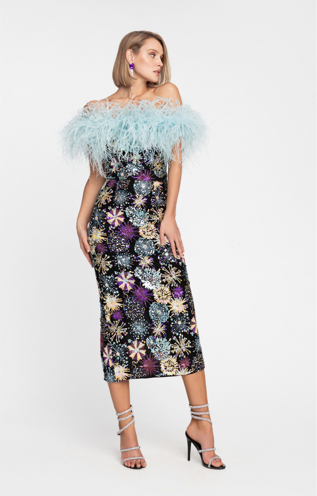 Midikleid mit Pailletten und Federn "Alessandra"
