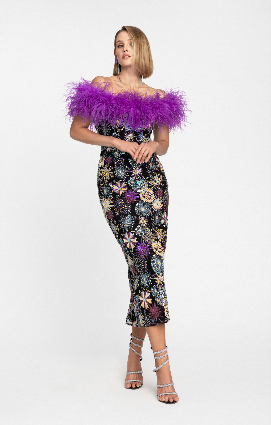 Midikleid mit Pailletten und Federn "Alessandra"