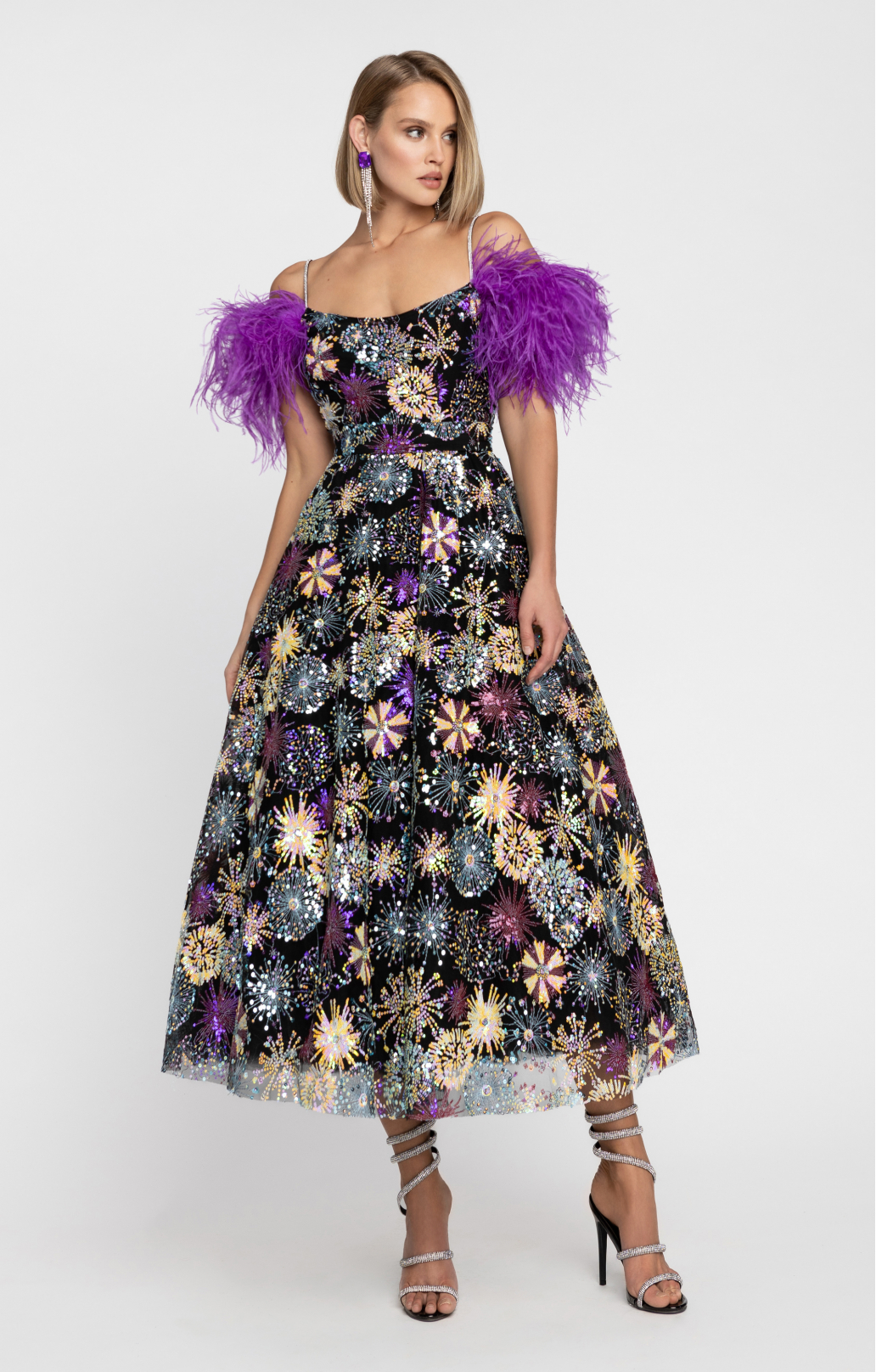 Sequined embroidered gown "Adina" midi