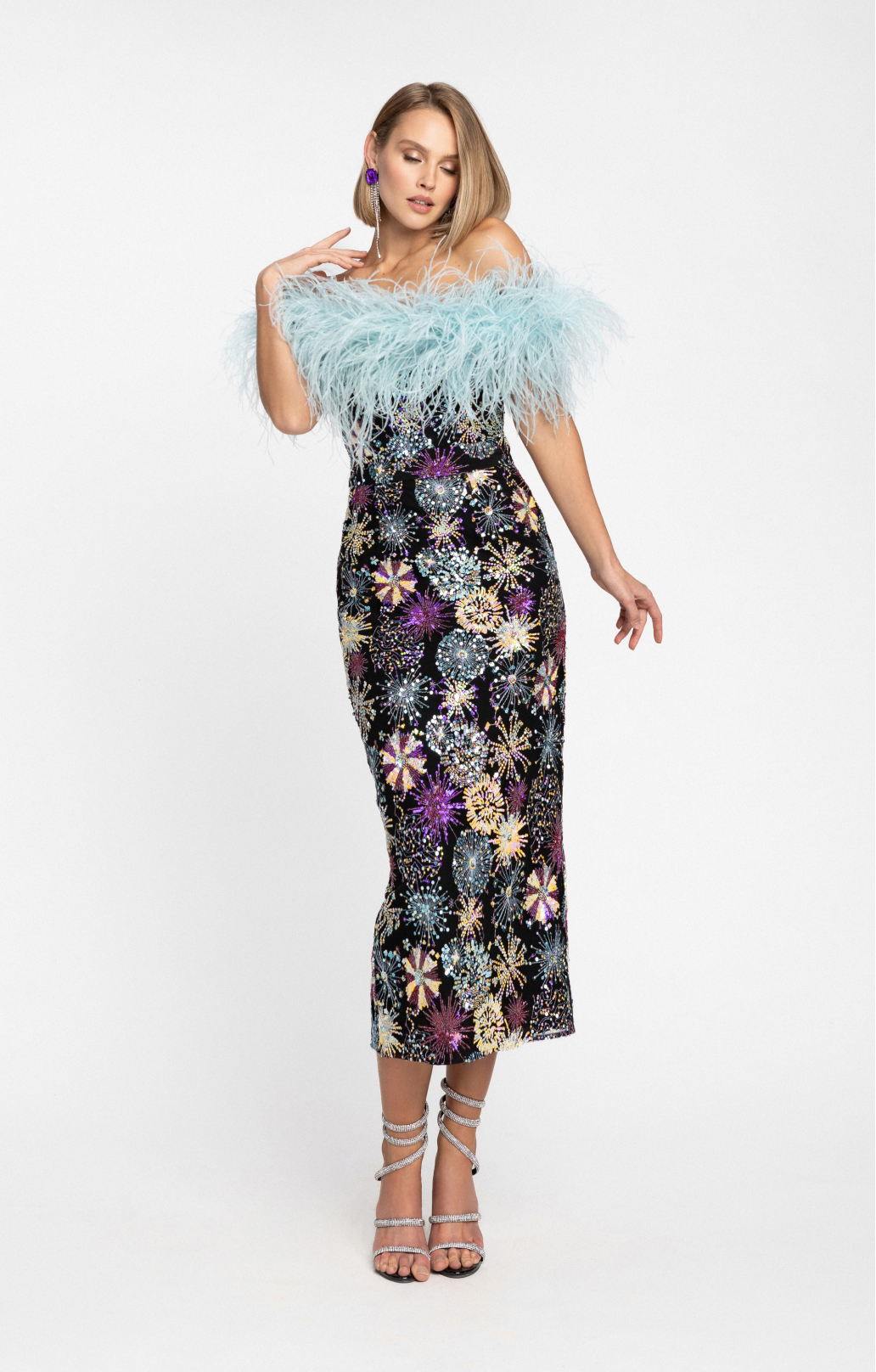 Midikleid mit Pailletten und Federn "Alessandra"