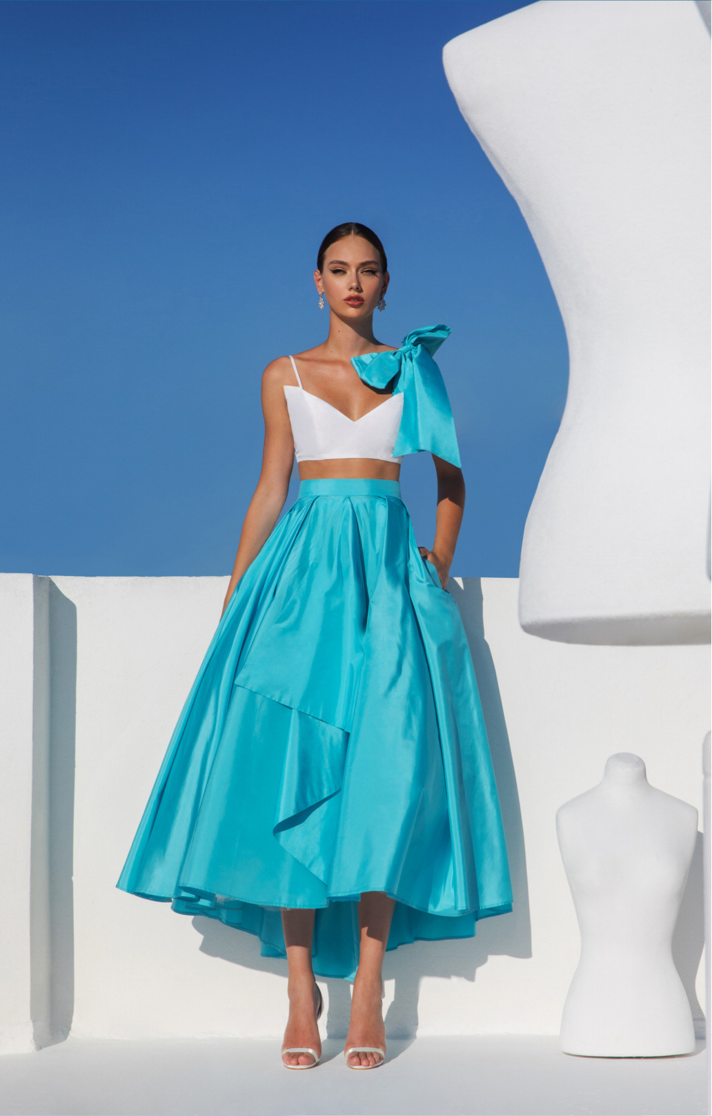 Rock "Gretta" aus Seidentaft Türkisblau