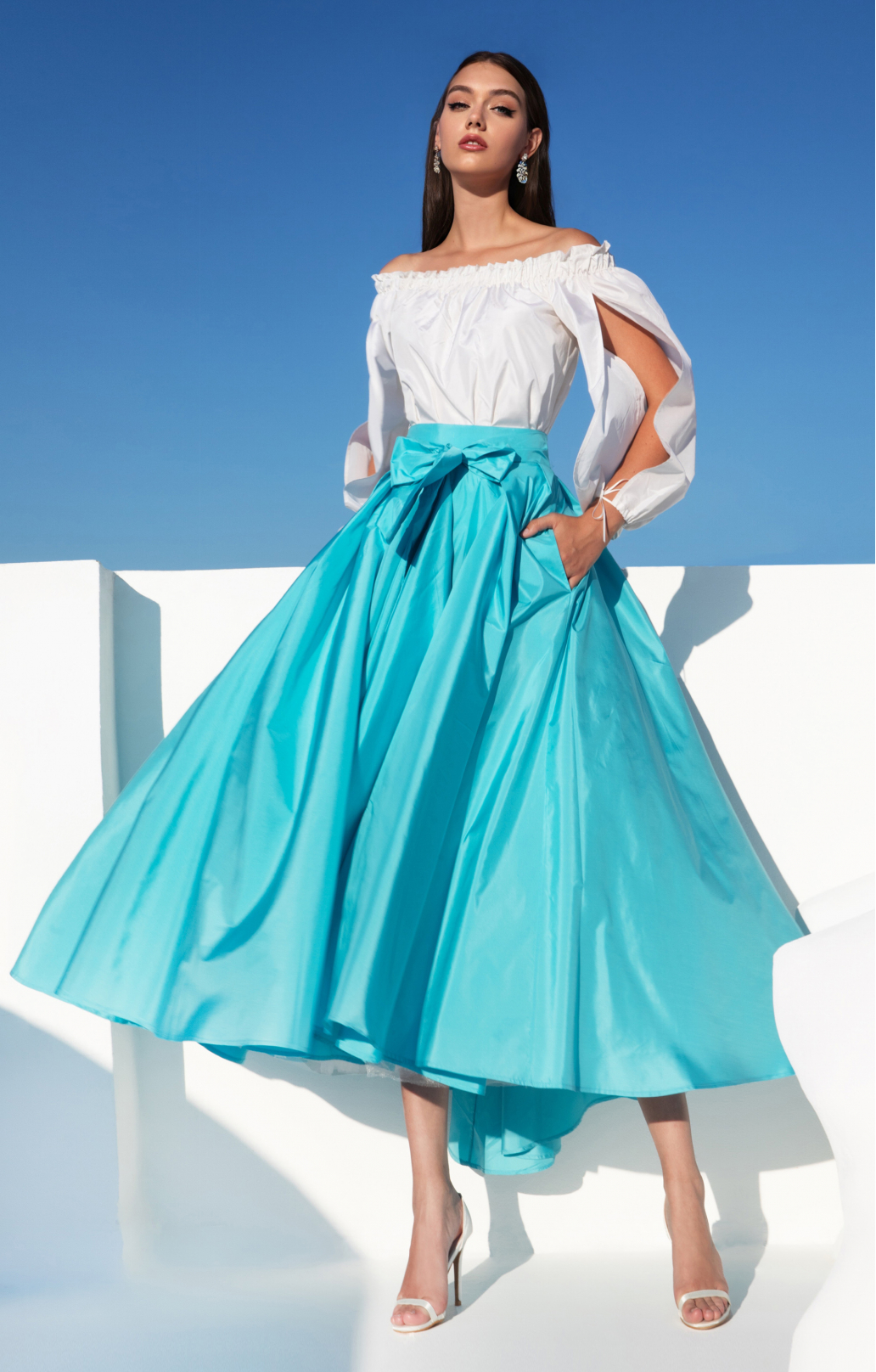 Rock "Gretta" aus Seidentaft Türkisblau