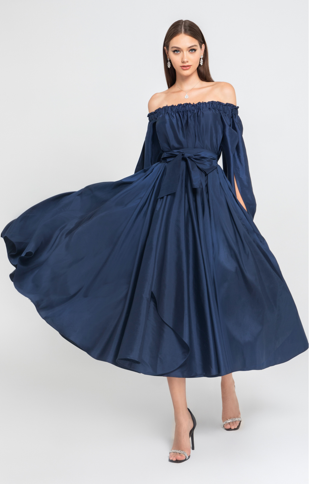 Seidentaft Set "Grace" Midi blau