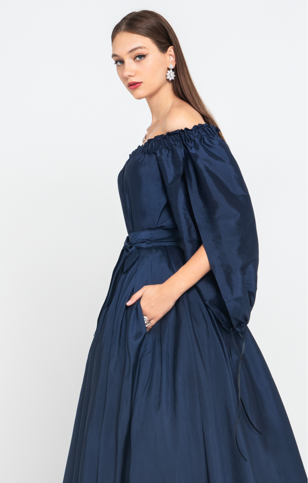 Seidentaft Set "Grace" Midi blau