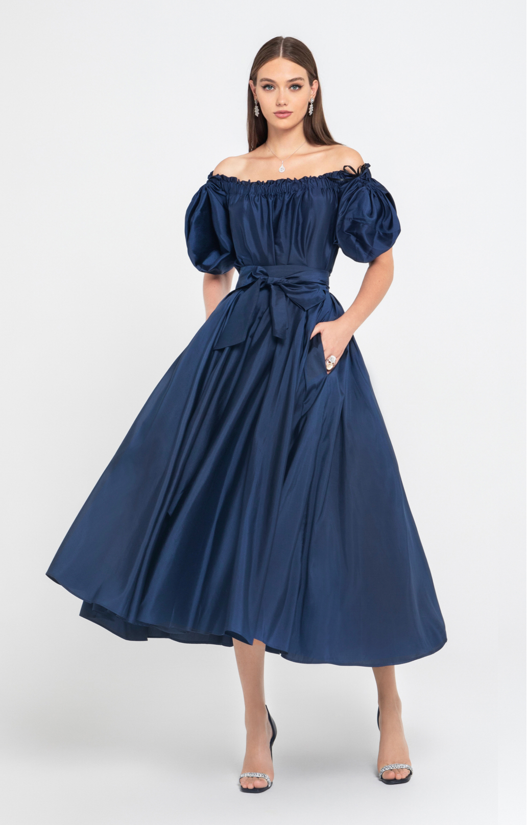 Seidentaft Set "Grace" Midi blau