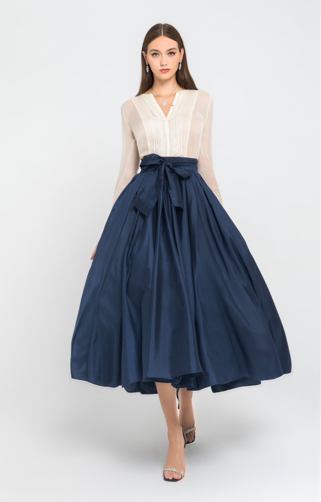 Seidentaft Set "Grace" Midi blau