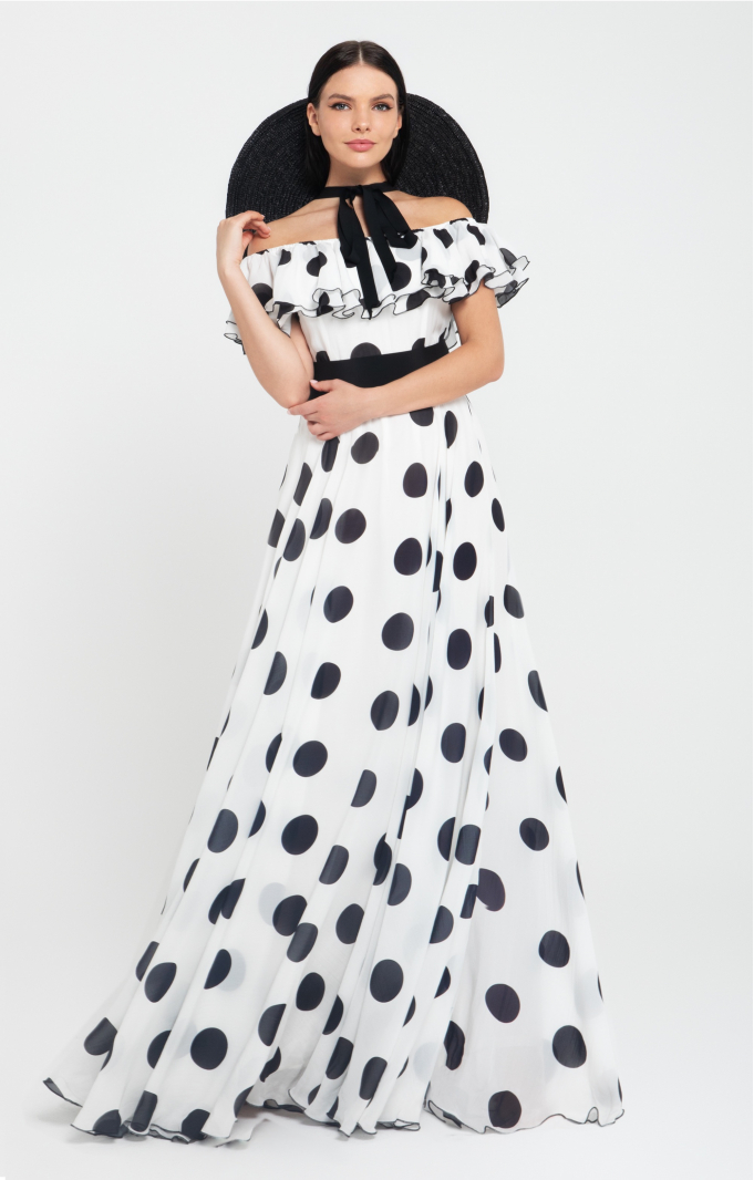 Seidenkleid „Scarlett“ mit Polka-Dots Maxi Seidenkleid „Scarlett“ mit Polka-Dots Maxi