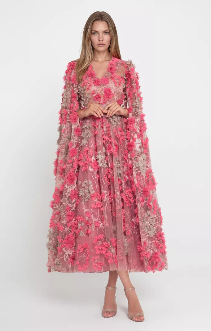 Cocktail dress "Hortensia" calypso coral with detachable sleeves