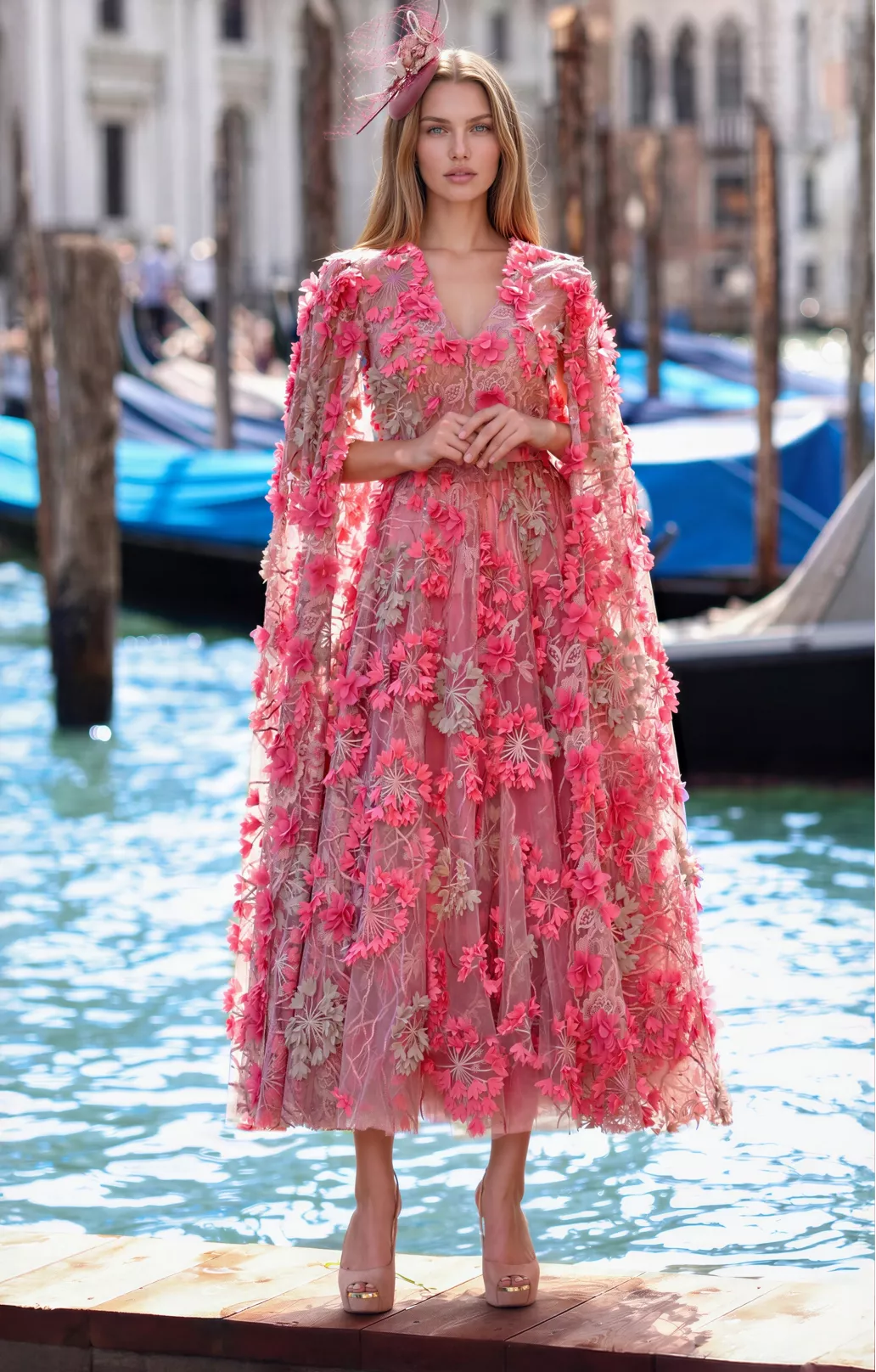 Cocktail dress "Hortensia" calypso coral with detachable sleeves Cocktail dress "Hortensia" calypso coral with detachable sleeves