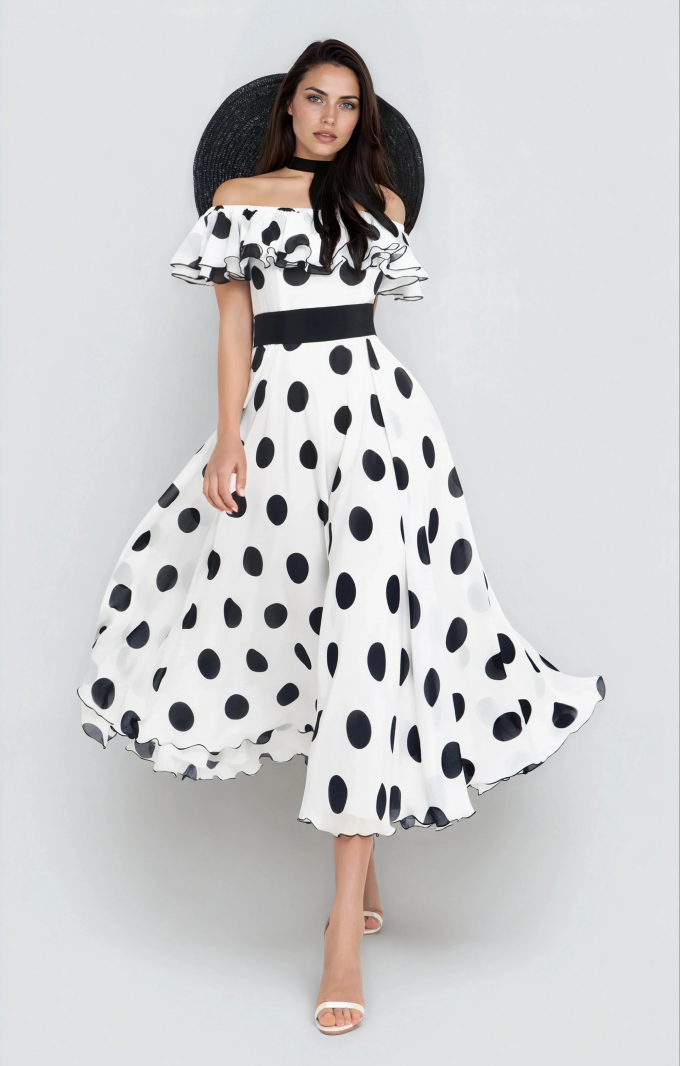 Seidenkleid „Scarlett“ mit Polka-Dots Midi