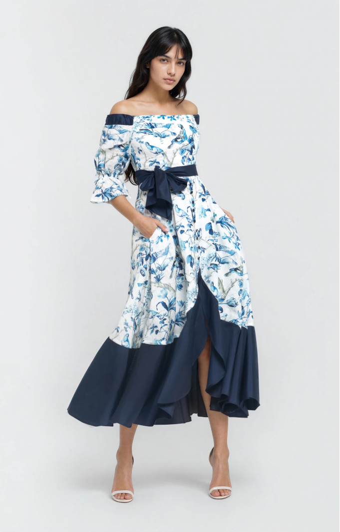 Linen dress "Tori" with Silk Taffeta