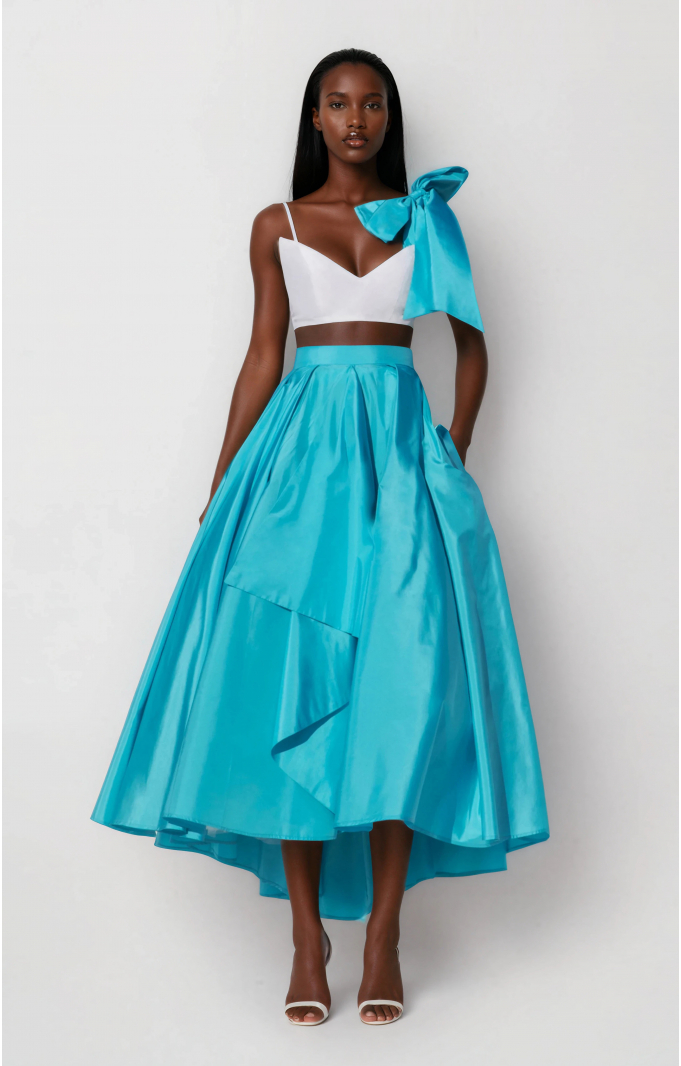 Set "Gretta" aus Seidentaft Türkisblau