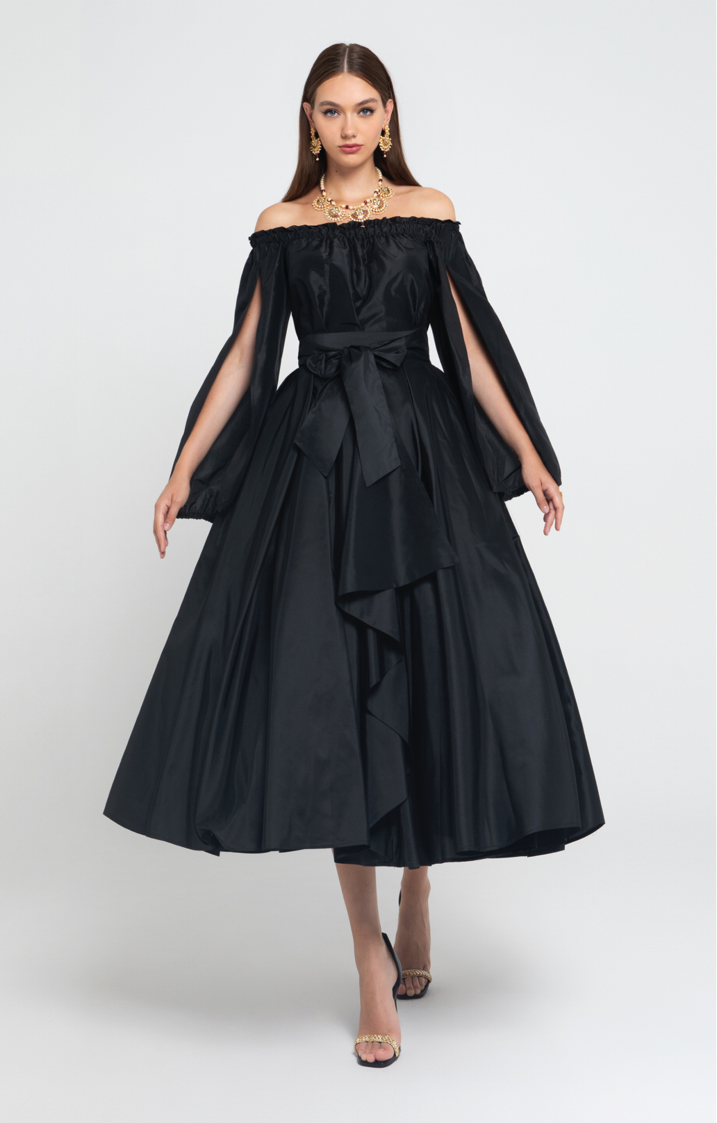 Set "Grace" midi aus Seidentaft schwarz