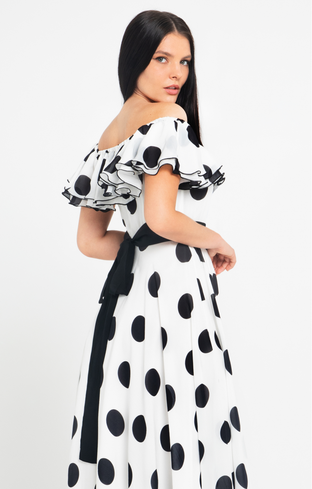 Seidenkleid „Scarlett“ mit Polka-Dots Maxi