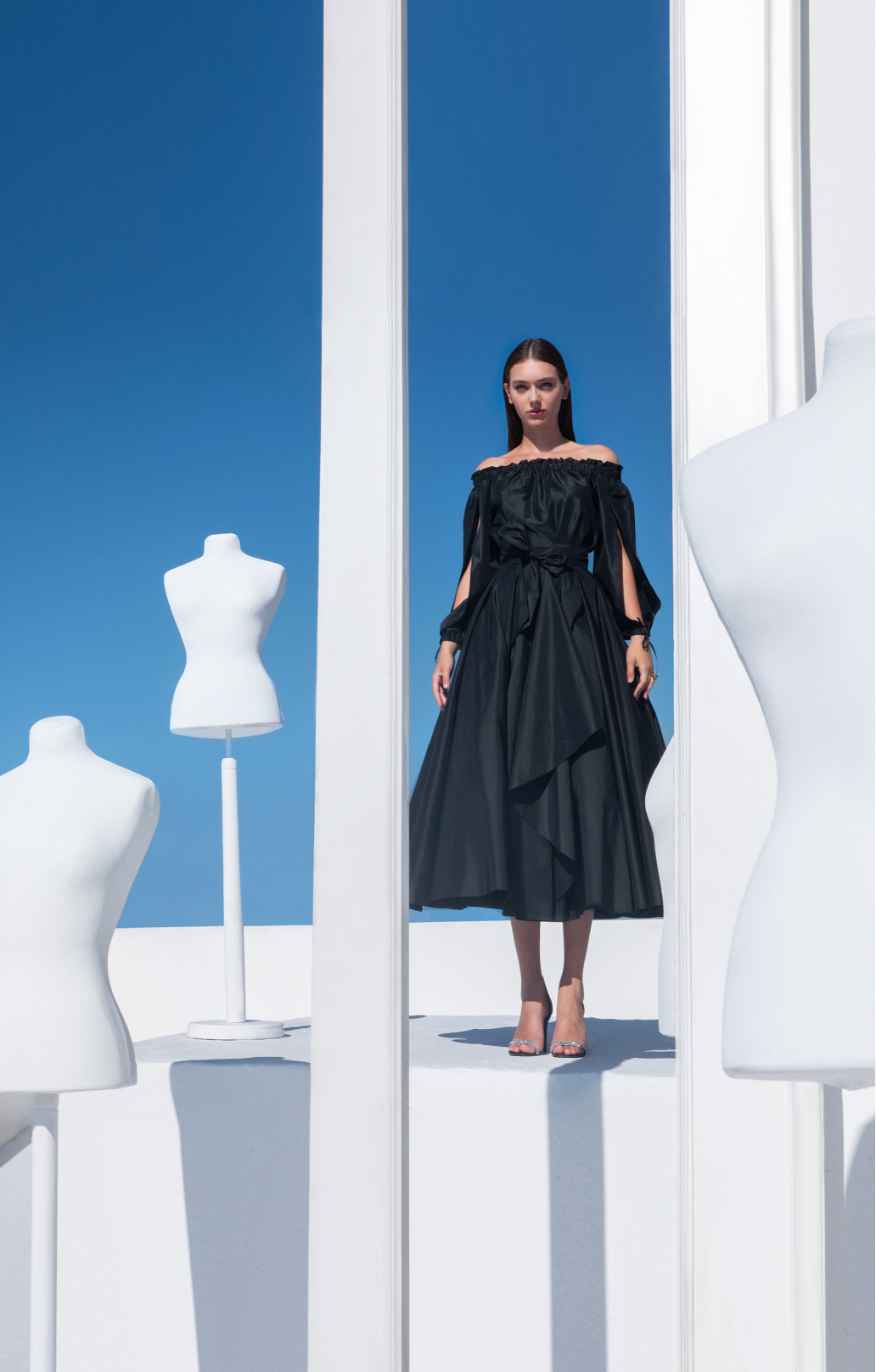 Set "Grace" midi aus Seidentaft schwarz