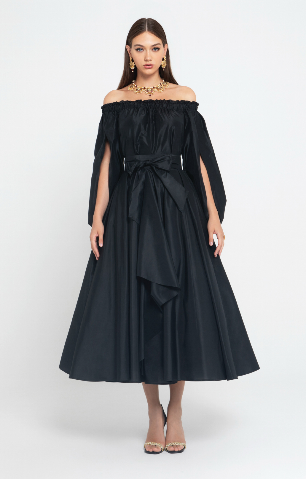 Set "Grace" midi aus Seidentaft schwarz