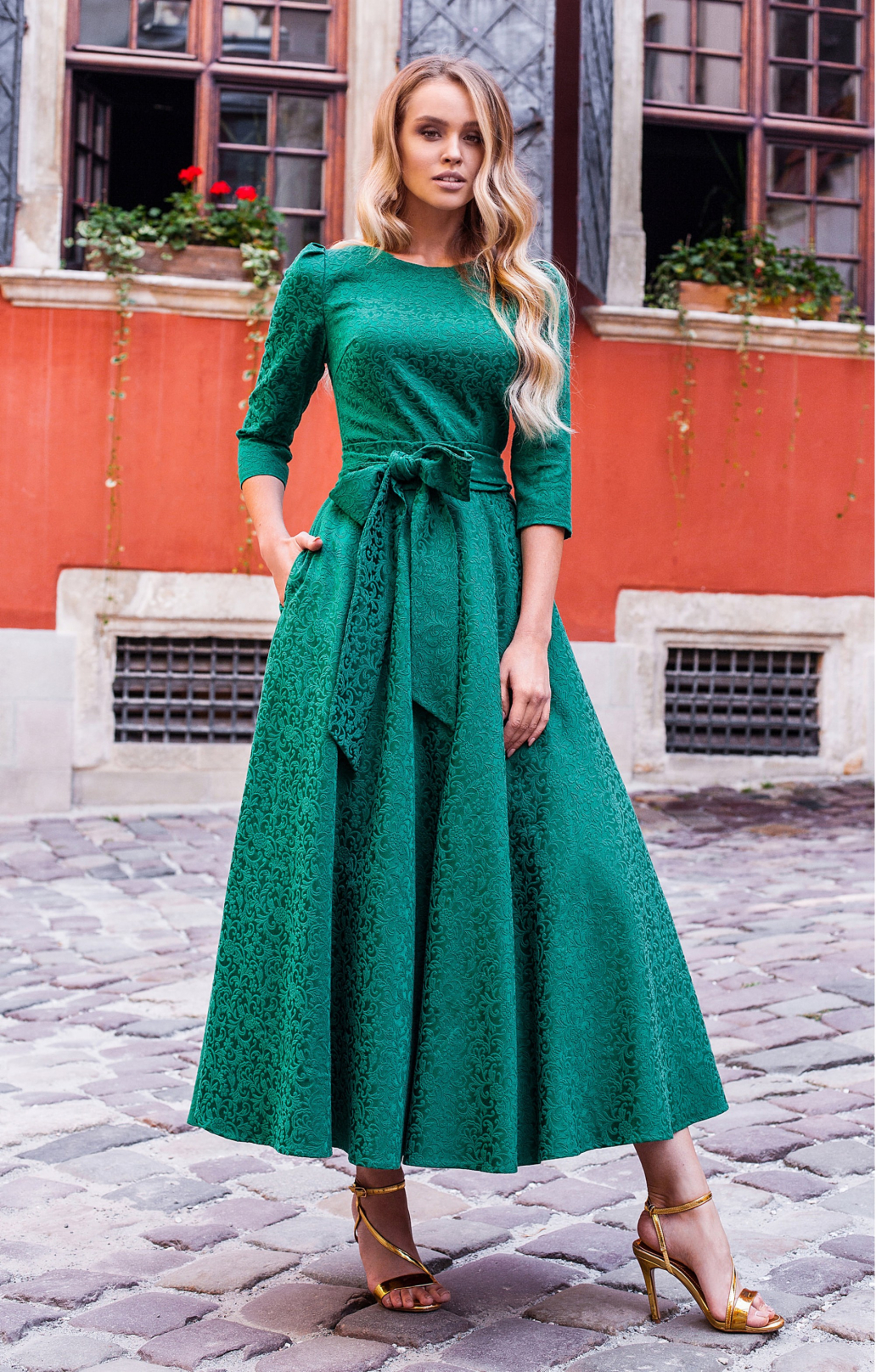 Jacquard Kleid  "Alyzee" Smaragd