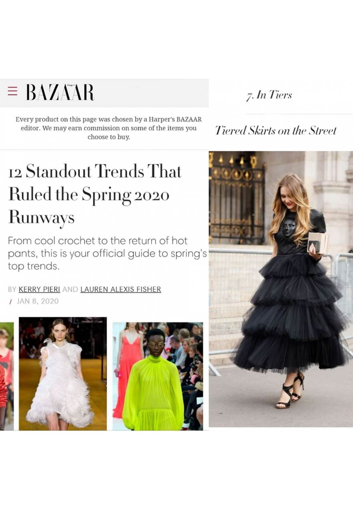 Ilona Matsour in dress "Face"  published in Harper's BAZAAR (USA) in Top Spring Fashion Trends 2020