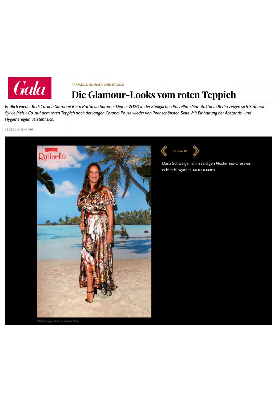 Dana Schweiger in silk dress by MATSOUR'I / Raffaello Summer Dinner