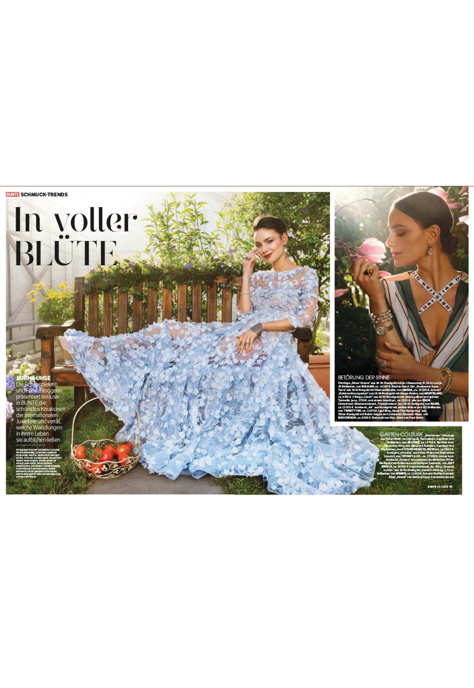 Actress Janina Uhse in dress "Noemi" by MATSOUR'I  in BUNTE Magazine