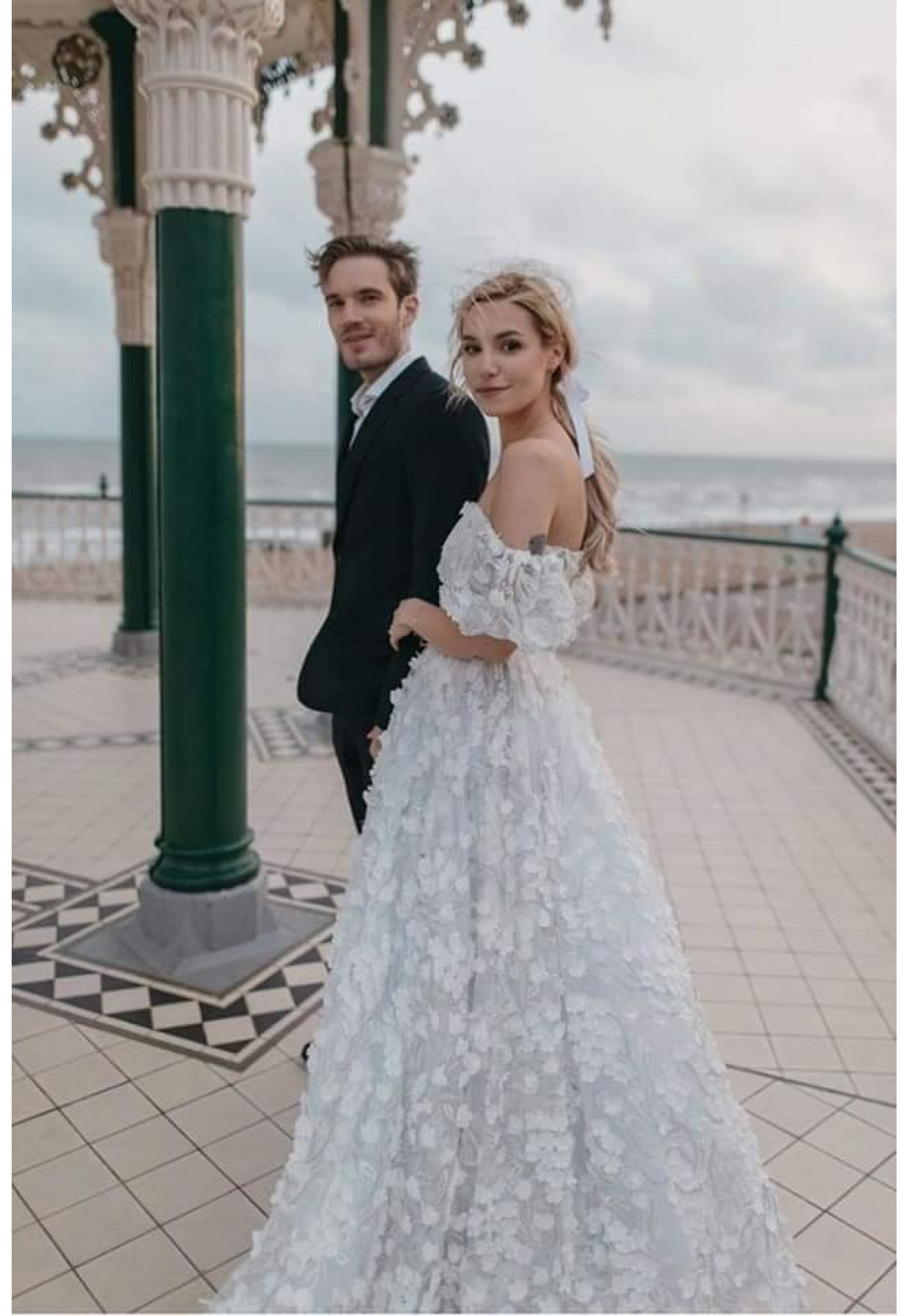 YouTube's biggest star PewDiePie just got married to his fiancée Marzia Bisognin. Beautiful  Marzia  wearing the dress "Loreen" made by  MATSOUR'I 
