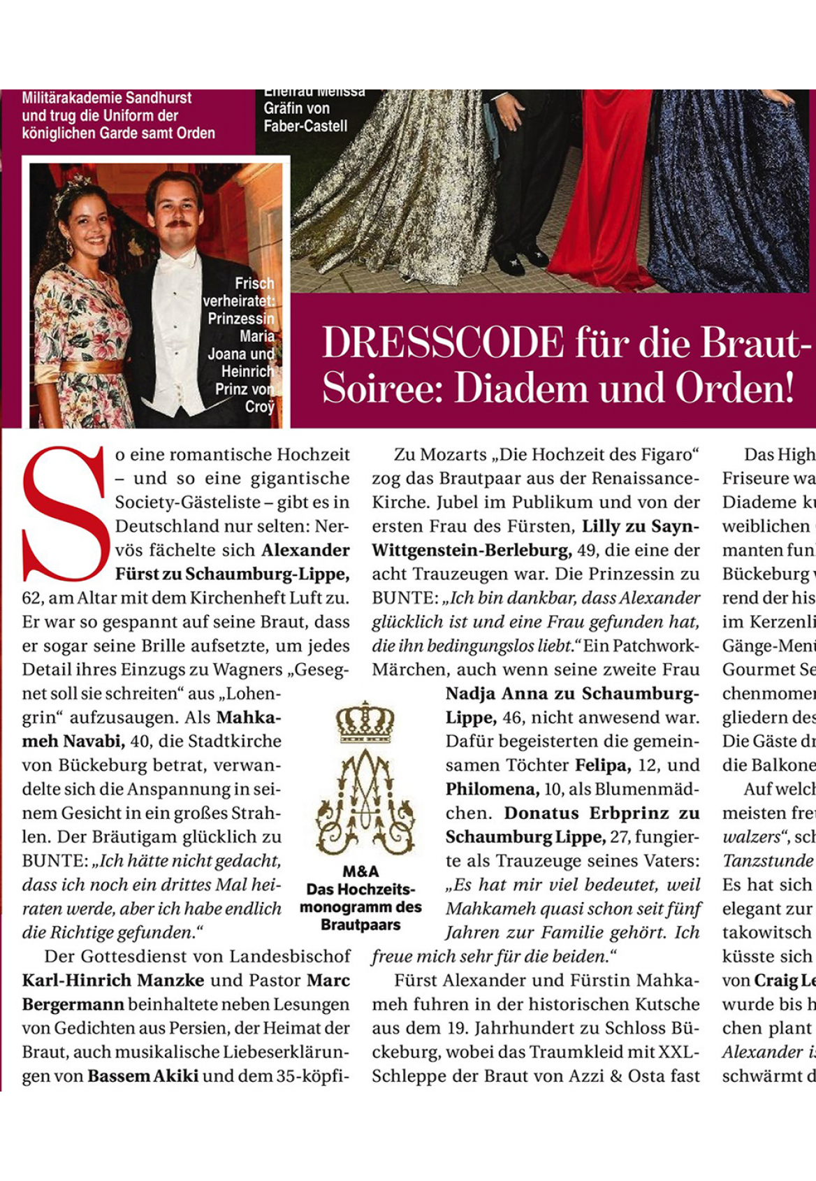 Princess Maria Joana in MATSOUR'I dress "Aurora" Gold /  BUNTE Magazine 