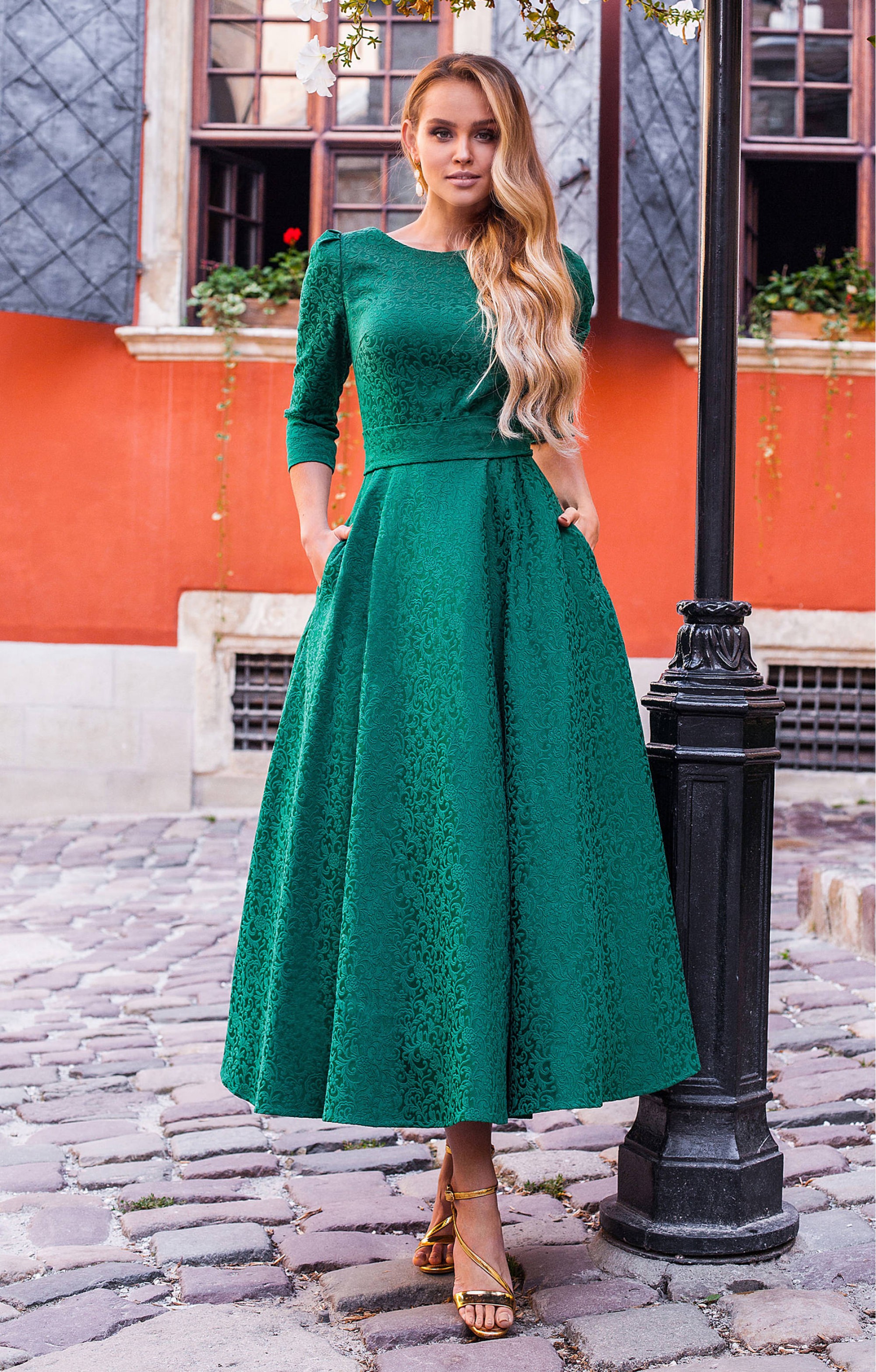 Jacquard Kleid  "Alyzee" Smaragd