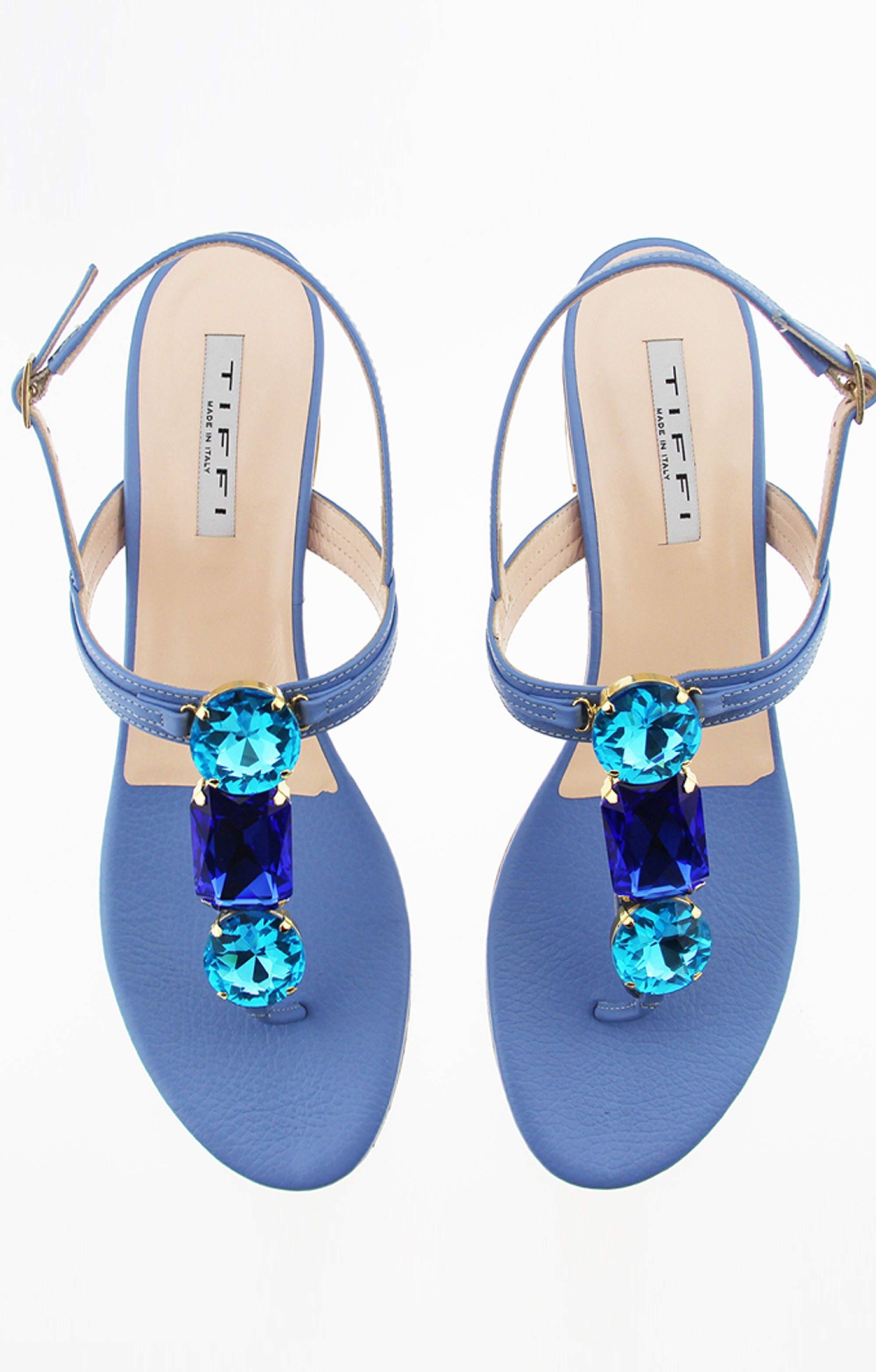 Tiffi Leder Sandalen mit blauen Kristallen
